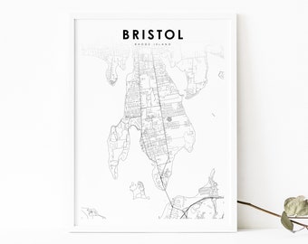 Bristol RI Map Print, Rhode Island USA Map Art Poster, City Street Map Print, Nursery Room Wall Office Decor, Minimalist, Printable Map