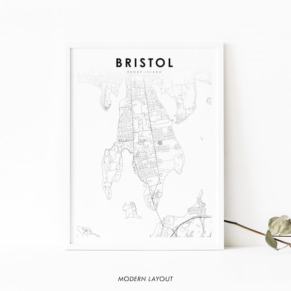 Bristol RI Map Print, Rhode Island USA Map Art Poster, City Street Map Print, Nursery Room Wall Office Decor, Minimalist, Printable Map