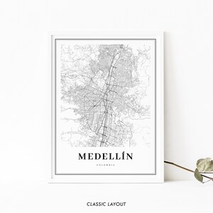 Medellin Colombia Map Print, Medellín Map Art Poster, City Street Road ...