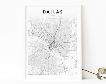 Dallas TX Map Print, Texas USA Map Art Poster, DFW, City Street Road Map Print, Nursery Room Wall Office Decor, Printable Map