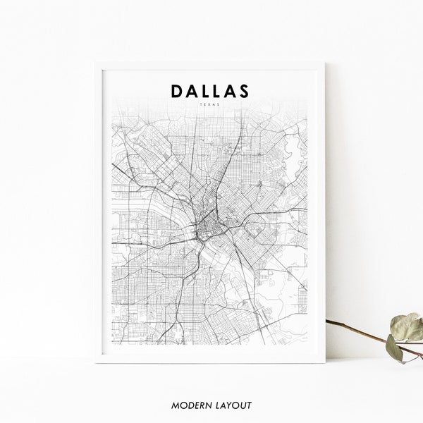 Dallas TX Map Print, Texas USA Map Art Poster, DFW, City Street Road Map Print, Nursery Room Wall Office Decor, Printable Map