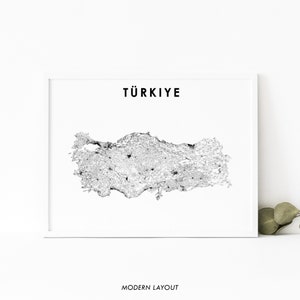 Impression de carte de la Turquie, affiche de carte de route de pays, art de carte de pays de la Turquie, décoration murale de bureau de chambre d'enfant des Balkans d'Ankara, d'Istanbul, carte imprimable