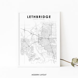 Impressão de mapa de Lethbridge Alberta, pôster de arte de mapa AB Canadá, Calgary, impressão de mapa de estradas de ruas da cidade, decoração de parede de quarto de berçário, mapa para impressão