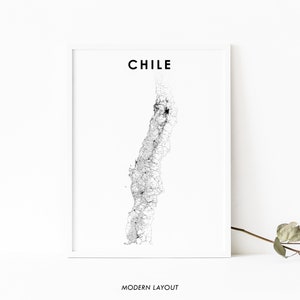 Chili kaart afdrukken, land routekaart Art Poster, Zuid-Amerika Santiago kaart kunst, kinderkamer muur Office Decor, afdrukbare kaart