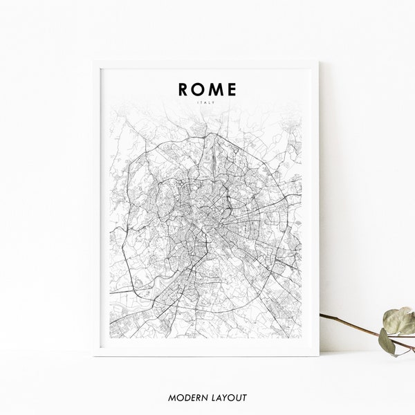 Rome Italy Map Print, Map Art Poster, Roma Italia Lazio City Street Road Map Print, Nursery Room Wall Office Decor, Printable Map