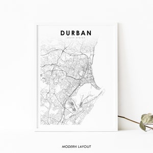 Impressão de mapa de Durban África do Sul, pôster de arte de mapa, eThekwini, impressão de mapa de estradas de rua da cidade, decoração de parede de quarto de berçário, mapa para impressão