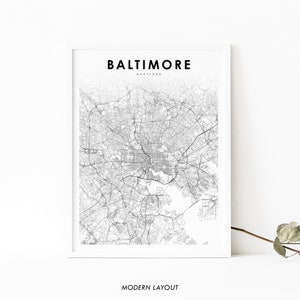 Impresión de mapas de MD del área de Baltimore, cartel de arte de mapas de Maryland EE. UU., impresión de mapas de carreteras de la calle de la ciudad, decoración de la oficina de la pared de la guardería, mapa imprimible