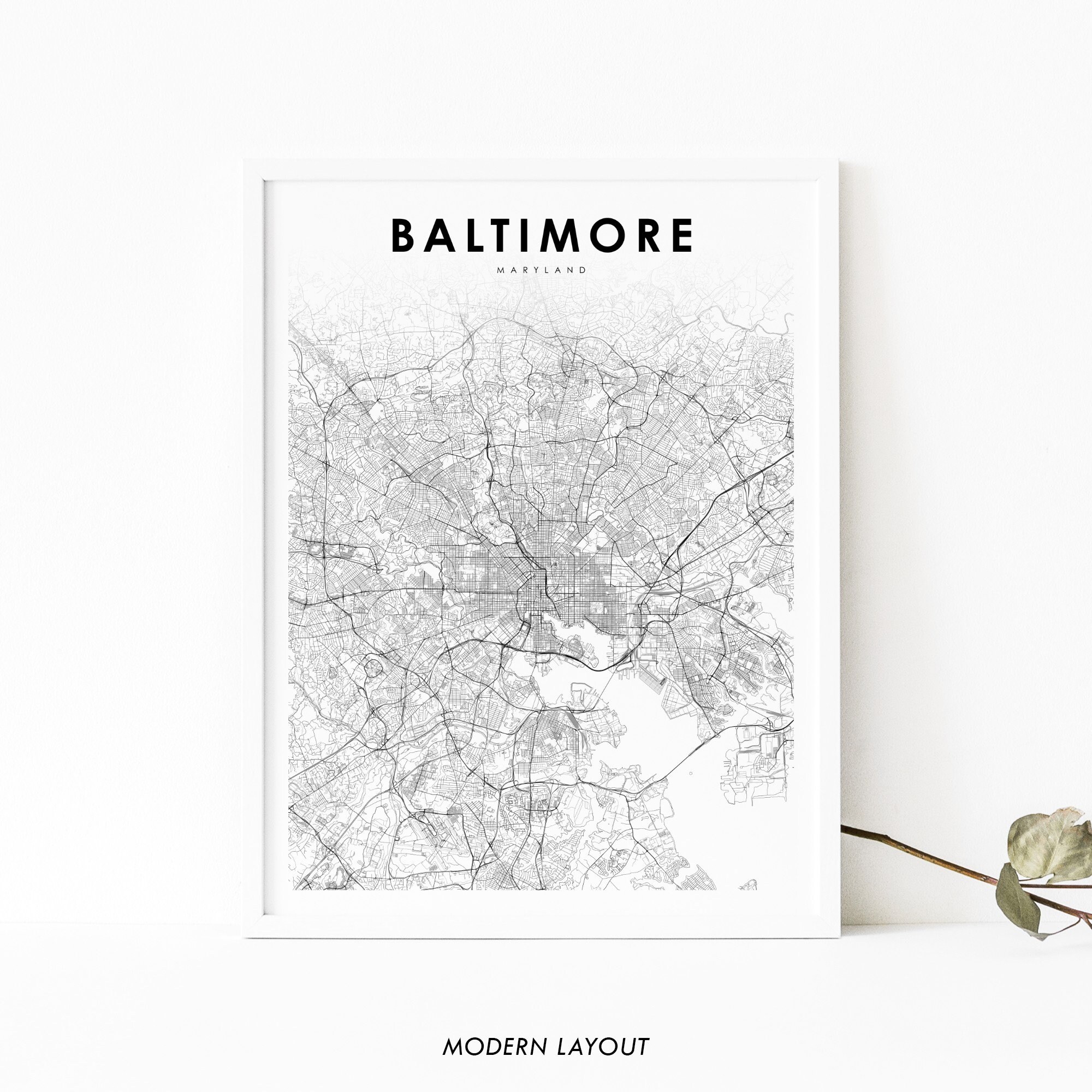 Baltimore Area MD Map Print, Maryland USA Map Art Poster, City Street Road Map Print, Nursery Room Wall Office Decor, Printable Map