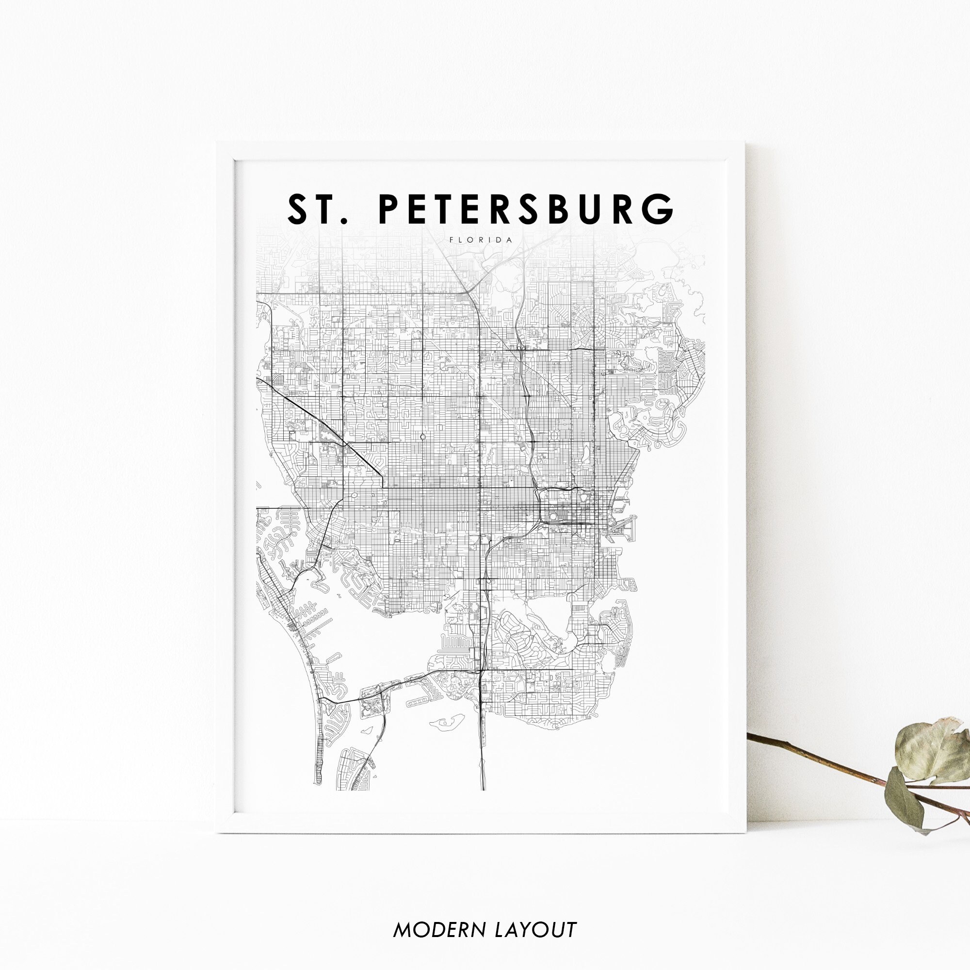 St. Petersburg FL Map Print, Florida USA Map Art Poster, City Street Road  Map Print, Nursery Room Wall Office Decor, Printable Map - Etsy, image size:2000x2000