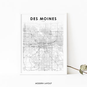 Des Moines IA carte impression, Iowa USA carte Art affiche, comté de Polk, ville rue route carte impression, pépinière chambre mur bureau décor, carte imprimable