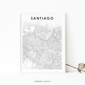 Impression de carte de région de Santiago du Chili, affiche d'art de carte, Santiago du Chili, impression de carte routière de rue de ville, décor de bureau de mur de salle de pépinière, carte imprimable