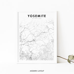 Yosemite National Park CA Karte Print, Kalifornien USA Karte Kunst Poster, Stadt Straße Road Karte Print, Kinderzimmer Büro Wand Dekor druckbare Karte
