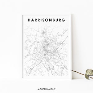Harrisonburg VA Map Print, Virginia USA Map Art Poster, Rockingham County, City Street Map Print, Nursery Room Wall Office Decor, Printable