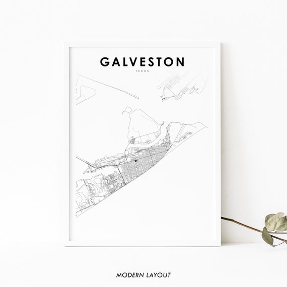 Galveston TX Map Print, Texas USA Map Art Poster, City Street Road Map Print, Nursery Room Wall Office Decor, Printable Map