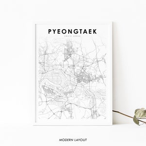 Pyeongtaek Südkorea Karte Print, Karte Kunst Poster, 경기도 한국 대한민국, Stadt Straße Karte Druck, Kinderzimmer Büro Wand Dekor, druckbare Karte