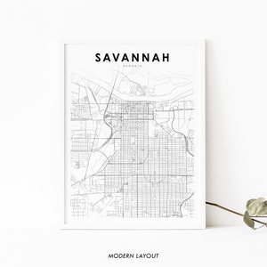 Innenstadt Savannah GA Karte Print, Georgia USA Karte Kunst Poster, Stadt Straße Straßenkarte Druck, Kinderzimmer Wand Büro Dekor, druckbare Karte