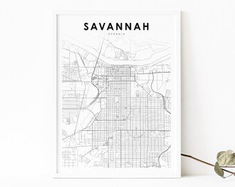 Downtown Savannah GA Map Print, Georgia USA Map Art Poster, City Street Road Map Print, Nursery Room Wall Office Decor, Printable Map