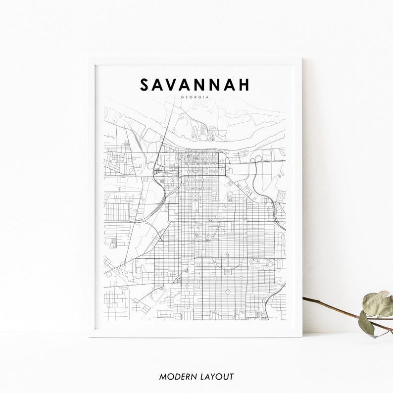 Downtown Savannah GA Map Print, Georgia USA Map Art Poster, City Street Road Map Print, Nursery Room Wall Office Decor, Printable Map image 1