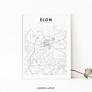 Elon NC Map Print, North Carolina USA Map Art Poster, Elon University, City Street Map Print, Nursery Room Wall Office Decor, Printable Map