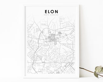 Elon NC Map Print, North Carolina USA Map Art Poster, Elon University, City Street Map Print, Nursery Room Wall Office Decor, Printable Map