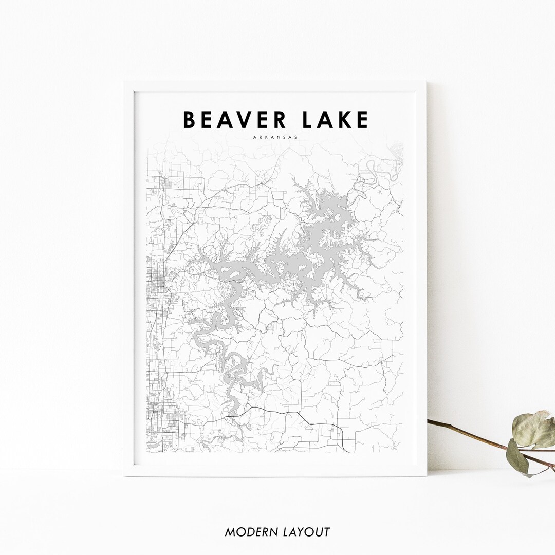 Beaver Lake AR Map Print, Arkansas USA Map Art Poster, Rogers, City