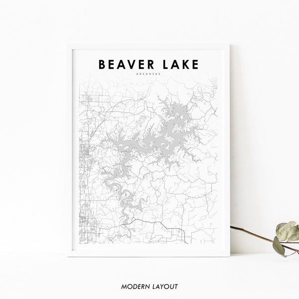 Beaver Lake AR Map Print, Arkansas USA Map Art Poster, Rogers, City Street Road Map Print, Nursery Room Wall Office Decor, Printable Map