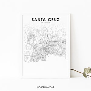 Santa Cru CA Karte Print, Kalifornien USA Karte Kunst Poster, Monterey Bay, Stadt Straße Karte Print, Kinderzimmer, Büro Wand Dekor, druckbare Karte