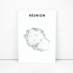 Reünie kaart afdrukken, land routekaart kunst poster, Réunion La Réunion Île Bourbon Afrika kaart kunst, kinderkamer muur kantoor decor, afdrukbare kaart