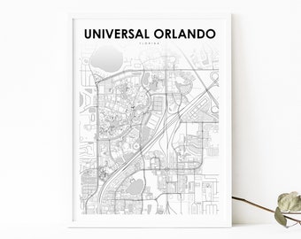 Universal Orlando Resort Map Print, Florida FL USA Map Art Poster, City Street Road Map Print, Nursery Room Wall Office Decor, Printable Map