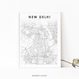 Neu-Delhi Indien Karte Print, Naī Dillī Bhārat Karte Kunst Poster, Stadt Straße Straße Karte Druck, Kinderzimmer Wand Büro Dekor, druckbare Karte