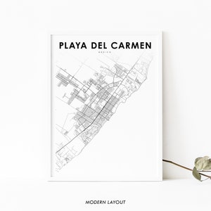 Impresión de mapas de Playa del Carmen México, Cartel de arte de mapas, Riviera Maya, Impresión de mapas de carreteras de la calle de la ciudad, Decoración de la oficina de la pared de la guardería, Mapa imprimible