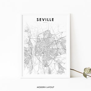 Impressão de mapa de Sevilha Espanha, pôster de arte de mapa, Sevilha Andaluzia, impressão de mapa de estradas de ruas da cidade, decoração de parede de quarto de berçário, mapa para impressão