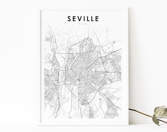 Seville Spain Map Print, Map Art Poster, Sevilla Andalusia, City Street Road Map Print, Nursery Room Wall Office Decor, Printable Map