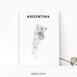 Impression de carte de l'Argentine, affiche d'art de carte de route de pays, art de carte d'Amérique du Sud de Buenos Aires, décor de bureau de mur de salle de pépinière, carte imprimable