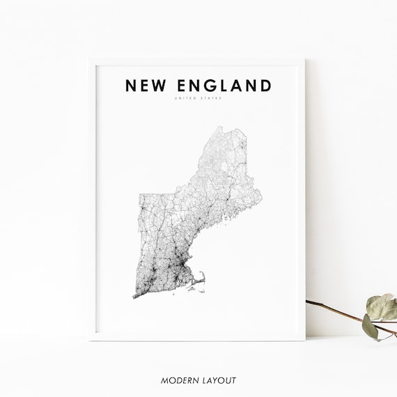 New England Map Print, United States USA Map Art Poster