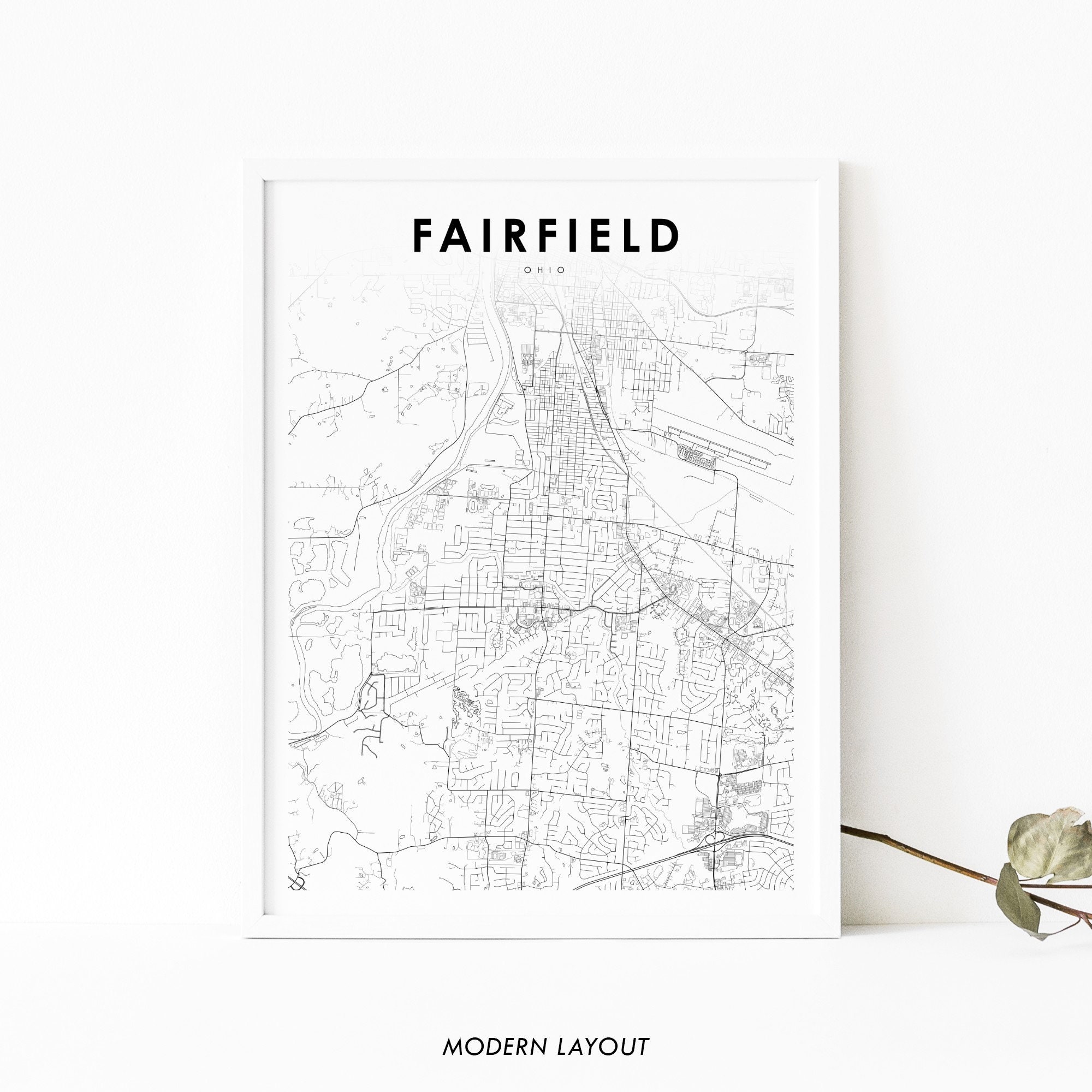 Fairfield OH Map Print, Ohio USA Map Art Poster, Butler Hamilton, City ...