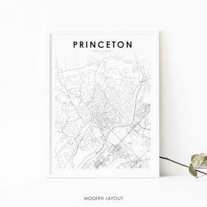 Princeton NJ Map Print, New Jersey USA Map Art Poster, Mercer, City Street Road Map Print, Nursery Room Wall Office Decor, Printable Map