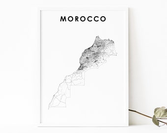 Morocco Map Print, Country Road Map Art Poster, Western Sahara Map, Rabat Casablanca Map Art, Nursery Room Wall Office Decor, Printable Map