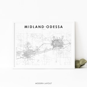 Midland-Odessa TX Map Print, Texas USA Map Art Poster, Petroplex, City Street Road Map Print, Nursery Room, Office Wall Decor, Printable Map