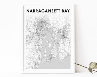 Narragansett Bay RI Karte Drucken, Rhode Island USA Karte Kunst Poster, Vorsehung, Stadt Straße Karte Druck, Kinderzimmer Wand Büro Dekor, printable