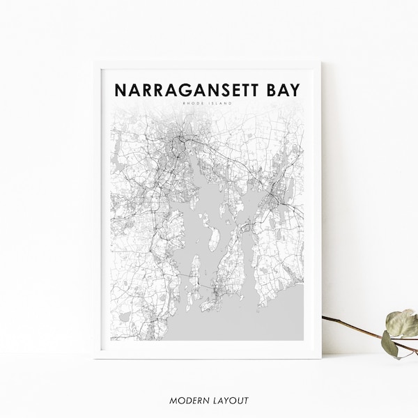 Narragansett Bay RI Map Print, Rhode Island USA Map Art Poster, Providence, City Street Map Print, Nursery Room Wall Office Decor, Printable