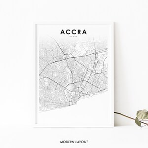 Accra Ghana Karte Print, Karte Kunst Poster, Nkran Ankara, Stadt Straße Road Map Print, Kinderzimmer Wand Büro Dekor, druckbare Karte