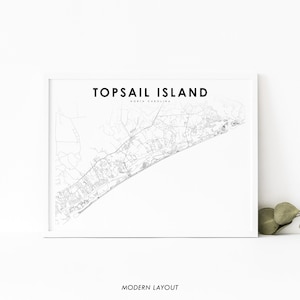 Topsail Island NC Karte Print, North Carolina USA Karte Kunst Poster, Surf City, City Street Road Map Print, Kinderzimmer Wand Büro Dekor