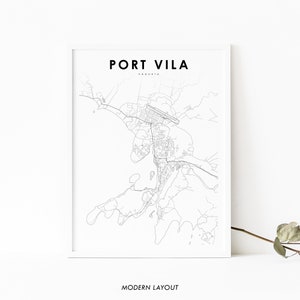 Port Vila Vanuatu kaart afdrukken, kaart Art Poster, Efate Island Île Vate City Street Road kaart afdrukken, kamer muur Office Decor, afdrukbare kaart