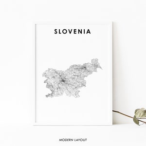 Slovenië kaart afdrukken, land routekaart poster, Slovenija Europa Ljubljana kaart kunst, kinderkamer muur kantoor decor, afdrukbare kaart