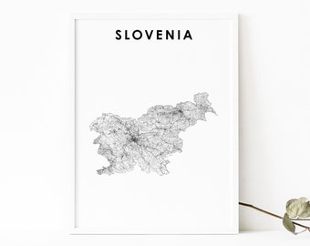 Mapa Słowenii Wydruk, Plakat z mapą drogową kraju, Słowenia Europa Ljubljana Mapa Sztuka, Dekoracja ścienna pokoju dziecięcego w biurze, Mapa do druku