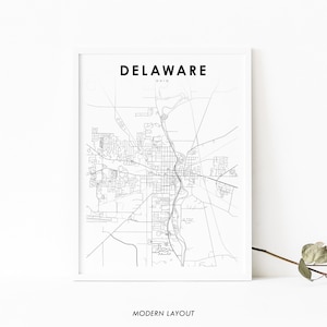 Delaware OH Map Print, Ohio USA Map Art Poster, City Street Road Map Print, Nursery Room Wall Office Decor, Printable Map