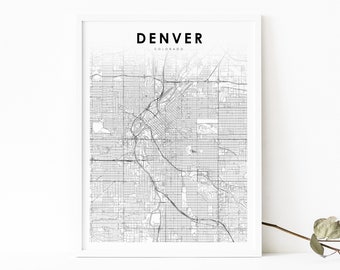 Denver CO Map Print, Colorado USA Map Art Poster, City Street Road Map Print, Nursery Room Wall Office Decor, Printable Map