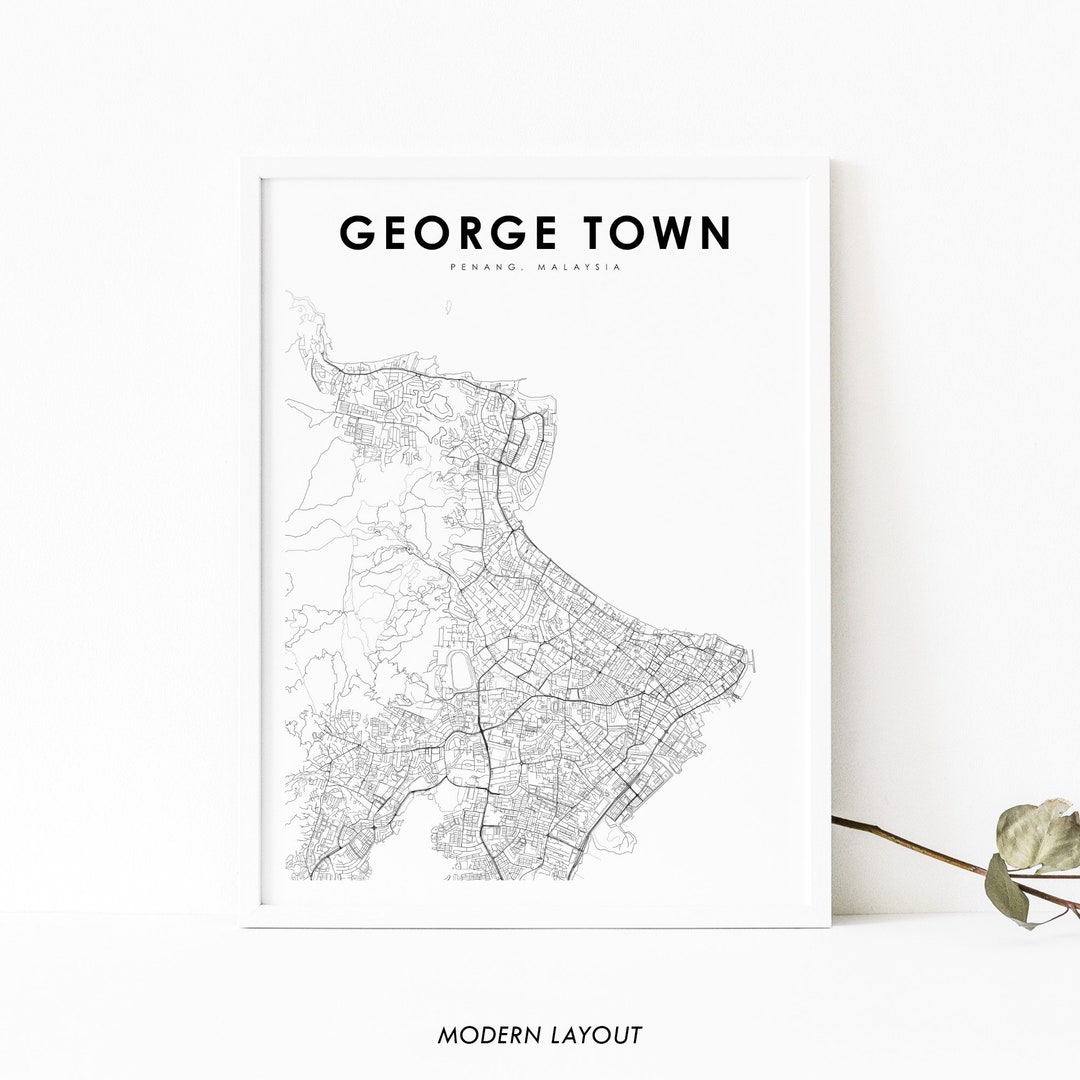 George Town Malaysia Map Print, Penang Map Art Poster, Penaga