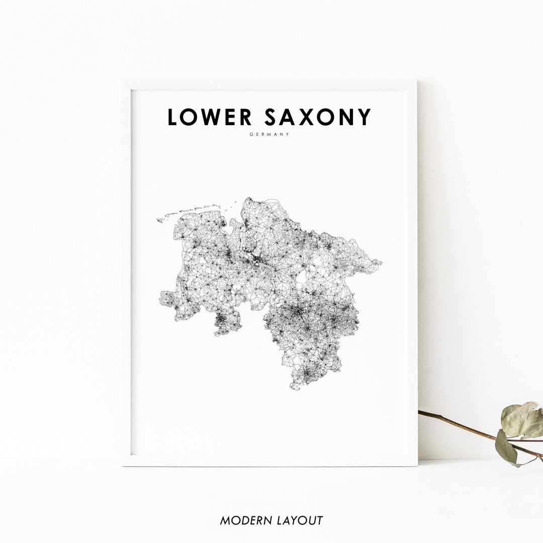 Lower Saxony Germany Map Print, Road Map Art Poster, Niedersachsen Schleswig-holstein Map Art ...